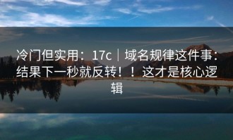 冷门但实用：17c｜域名规律这件事：结果下一秒就反转！！这才是核心逻辑